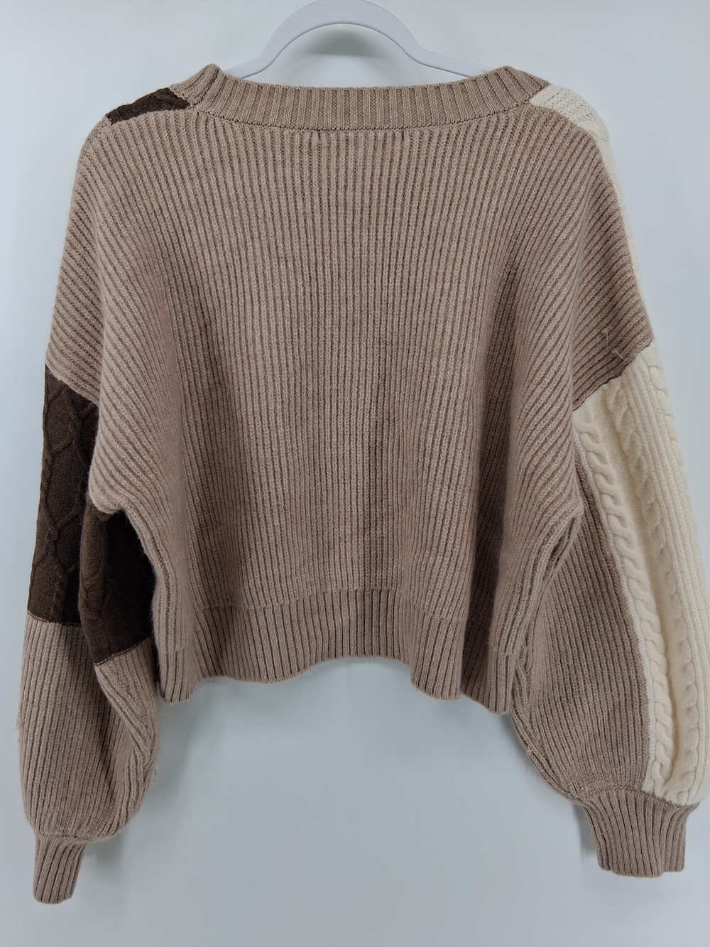 Altar'd State Cream, Taupe & Brown Colorblock Cable Knit Crew - Picture 3 of 3